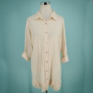 Soft Surroundings Size Medium M Light Pale Pink Button Pleated Trim Tunic Top
